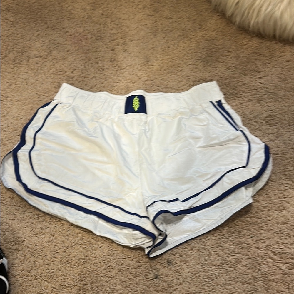 Women's White and Blue Athletic Shorts
